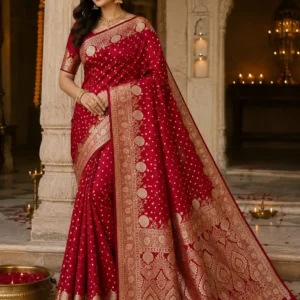 Rajrani Red Satin Silk Banarasi Saree