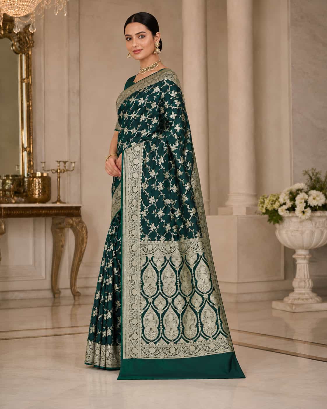 shaam-e-panna-green-satin-silk-banarasi-saree
